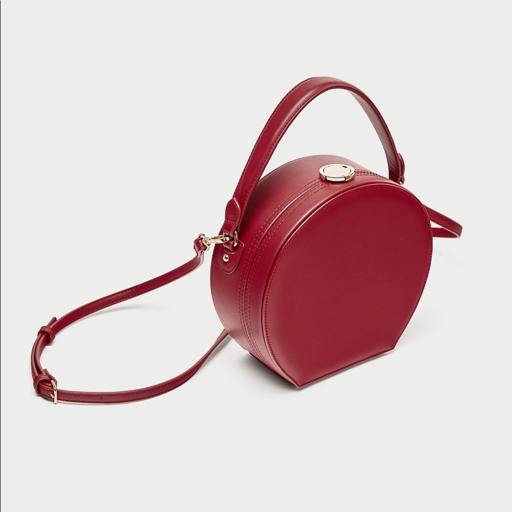 Zara Red Round Rigid Satchel Crossbody Bag